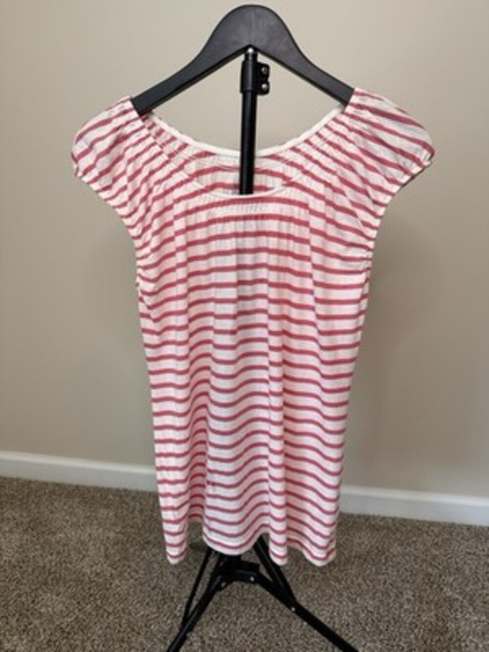 LOFT Pink White Striped  Short Sleeve Knit Pullover Cotton Shirt Size M
